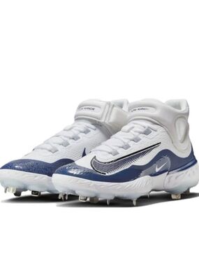 Nike Alpha Huarache Elite 4 Mid Mens Sizes White Navy Baseball Cleats FD2744-103